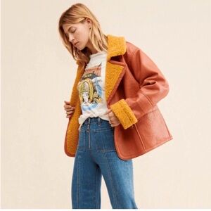 Free People Kaja bonded Vegan Leather peacoat in Burnt Orange